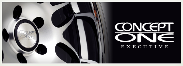Close-up of a shiny silver wheel rim with the text “CONCEPT ONE EXECUTIVE” on a black background | 106th Street Tire & Wheel
