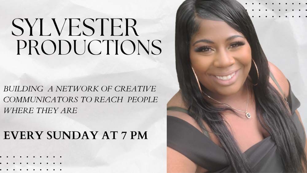 Sylvester Productions promo with smiling woman and text: “Every Sunday at 7 PM”