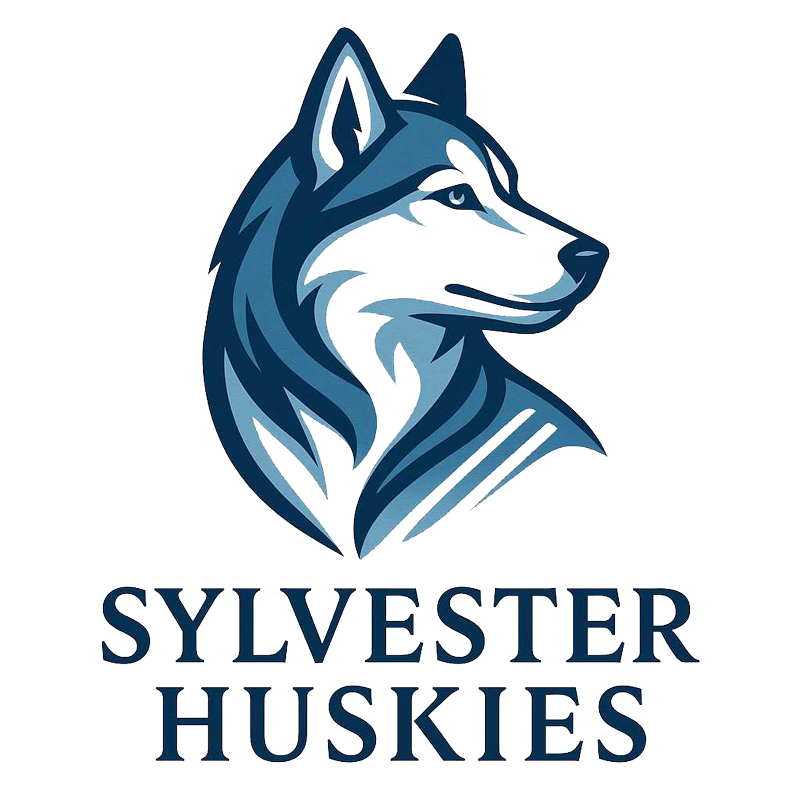 Blue and white husky head logo with the text “SYLVESTER HUSKIES” underneath