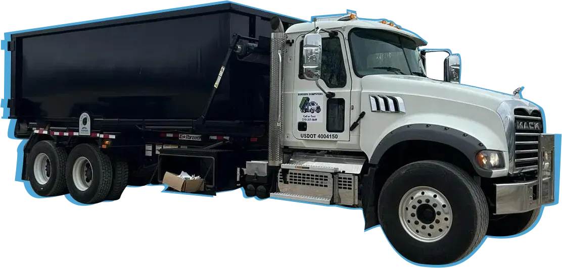 Borders Dumpsters truck delivering a dumpster in Elizabethtown, KY