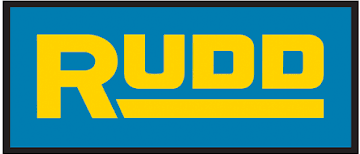 Rudd logo in yellow text on a blue background with a black border