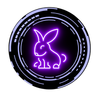 A neon sign of a rabbit in a circle.