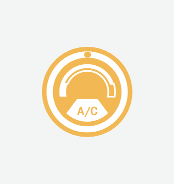 Yellow circular icon with an arc gauge and the text A/C inside, representing an air conditioning control.