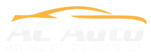 Logo for AC Auto featuring a stylized yellow car silhouette above white text on a black background.