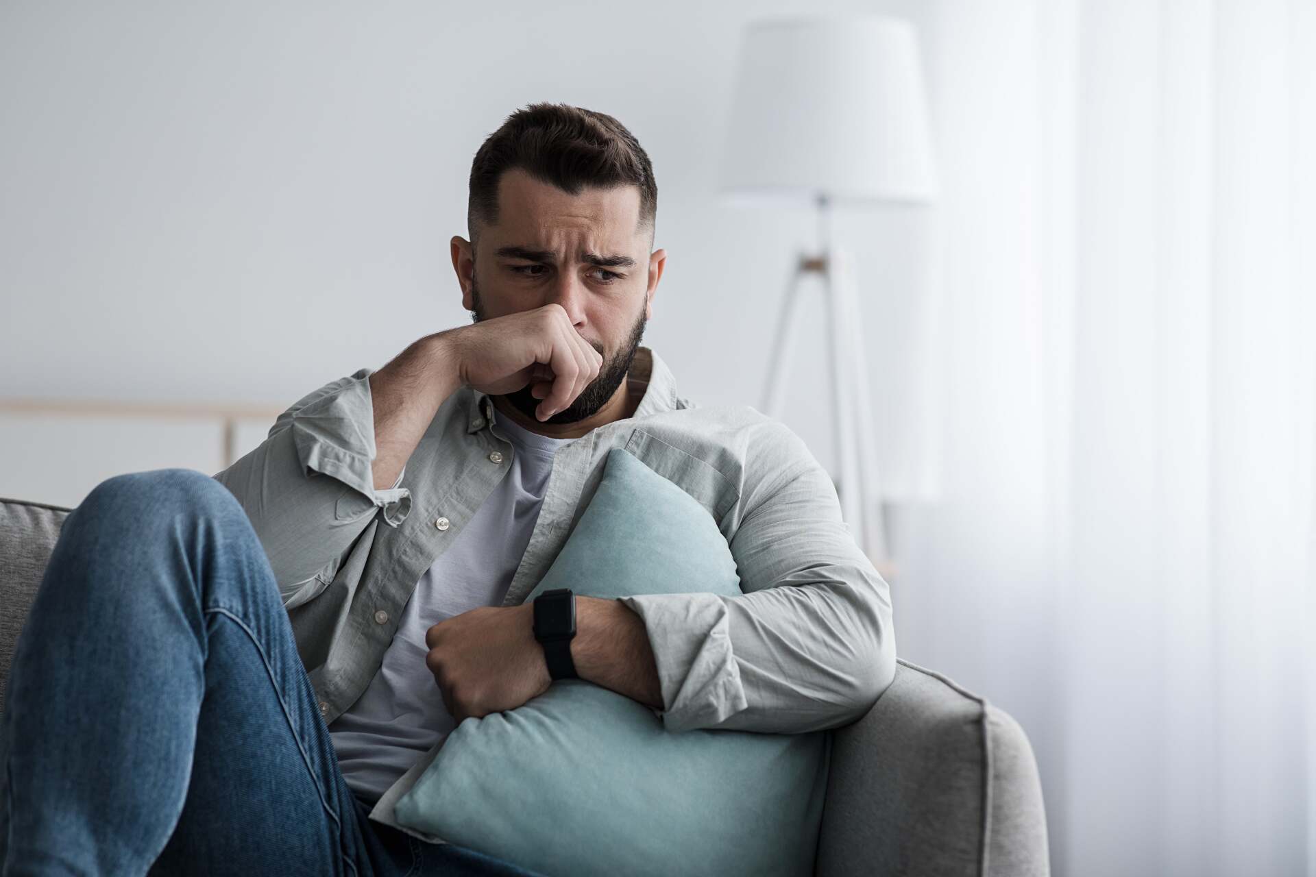 male showing pain and suffering