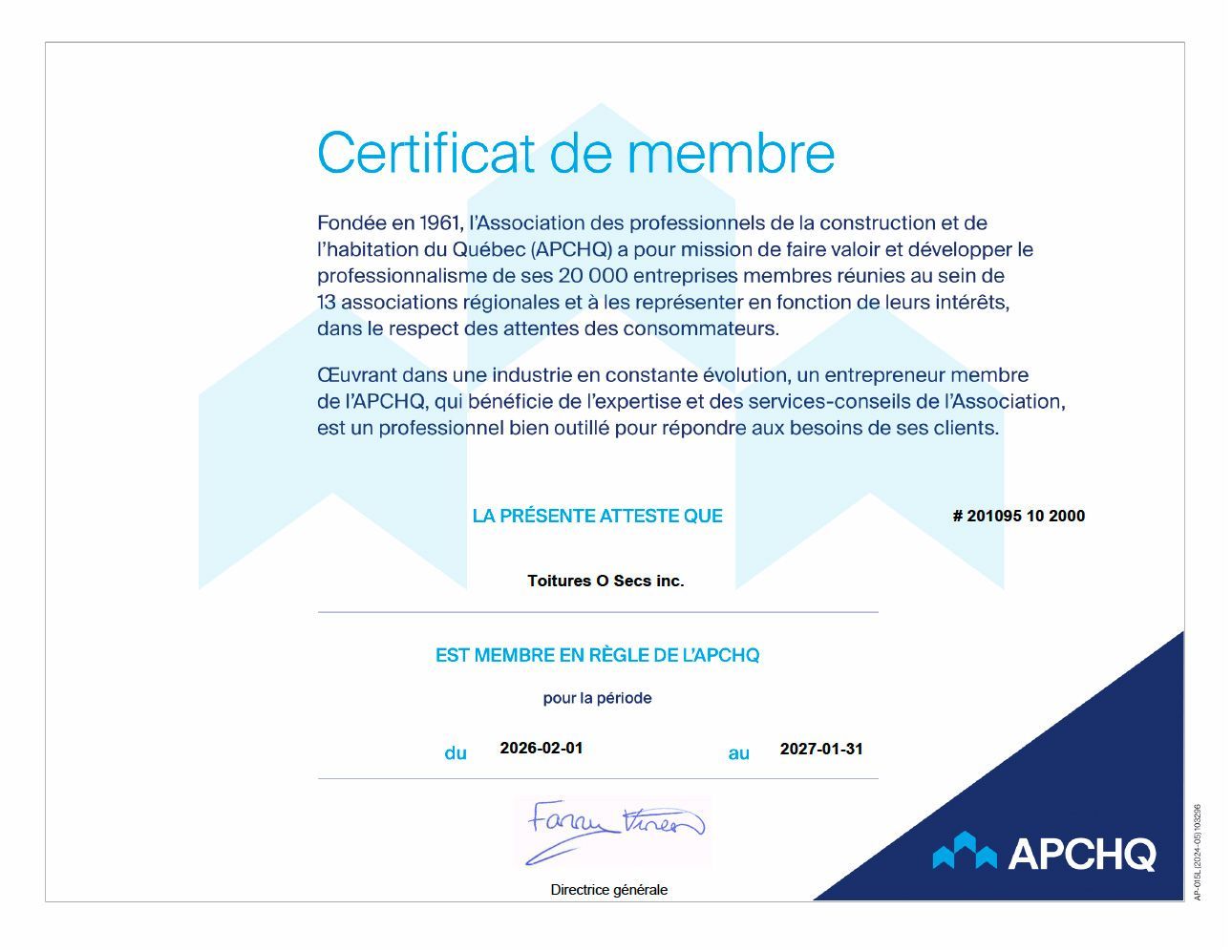 A certificate in french with a signature on it