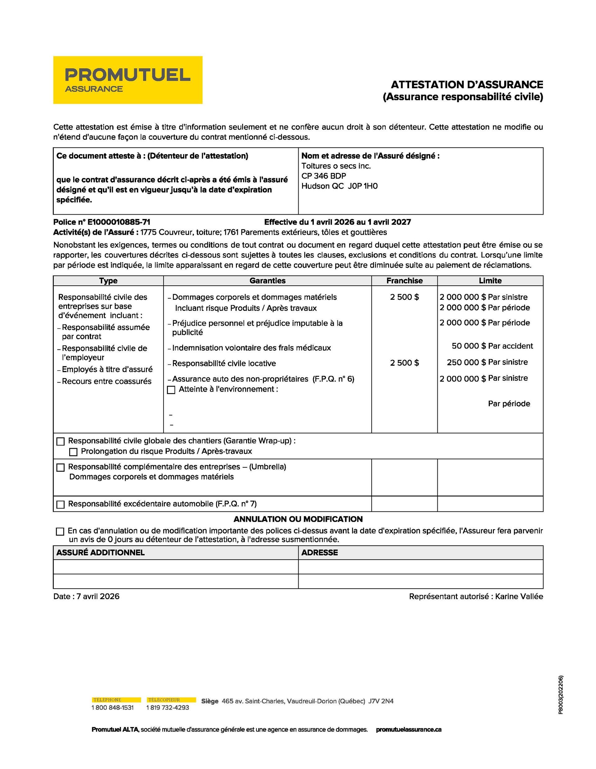 A document with the word promutuel on it