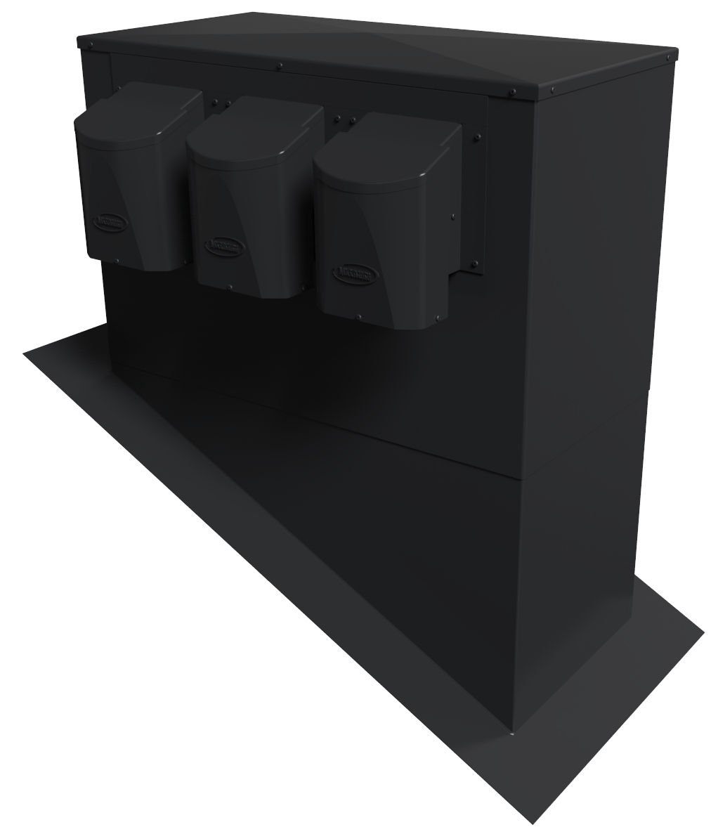 Une boîte noire avec trois prises électriques dessus