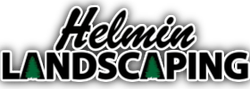 Helmin Landscaping logo with black script text and green-and-black block lettering