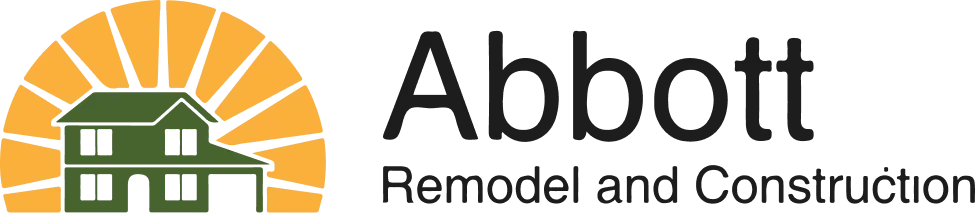 Abbott Remodel and Construction logo with a sunburst over a green house icon