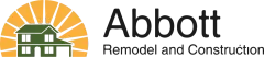Abbott Remodel and Construction logo with a sunburst over a green house icon