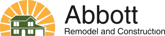 Abbott Remodel and Construction logo with a sunburst over a green house icon