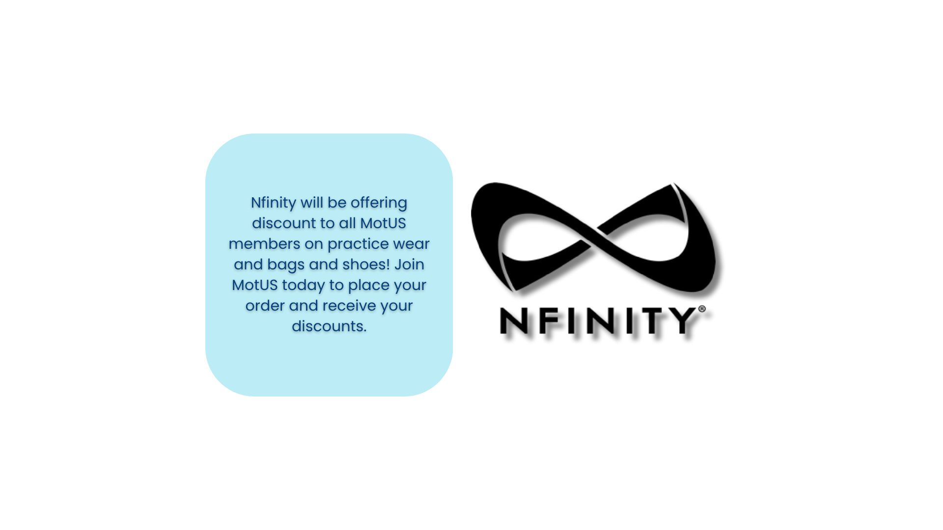 Infinity logo with black stylized infinity symbol and the word “INFINITY” beside a blue text box