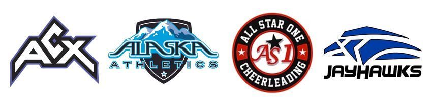 Sports team logos for AFX, Athletes, All Star, and Jayhawks in blue, red, and black.