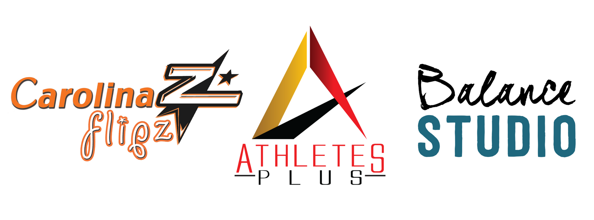 Carolina Athlete, Athletes Plus, and Balance Studio logos on a white background