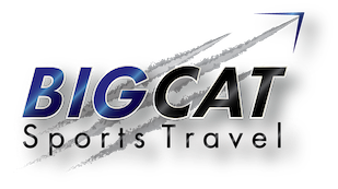 BIG CAT Sports Travel logo with blue and black text and a swooping gray arrow