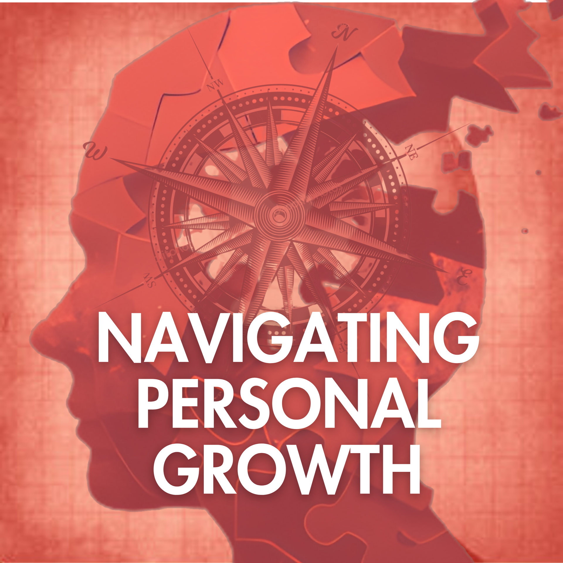 Red compass over pink background with the text “Navigating Personal Growth”
