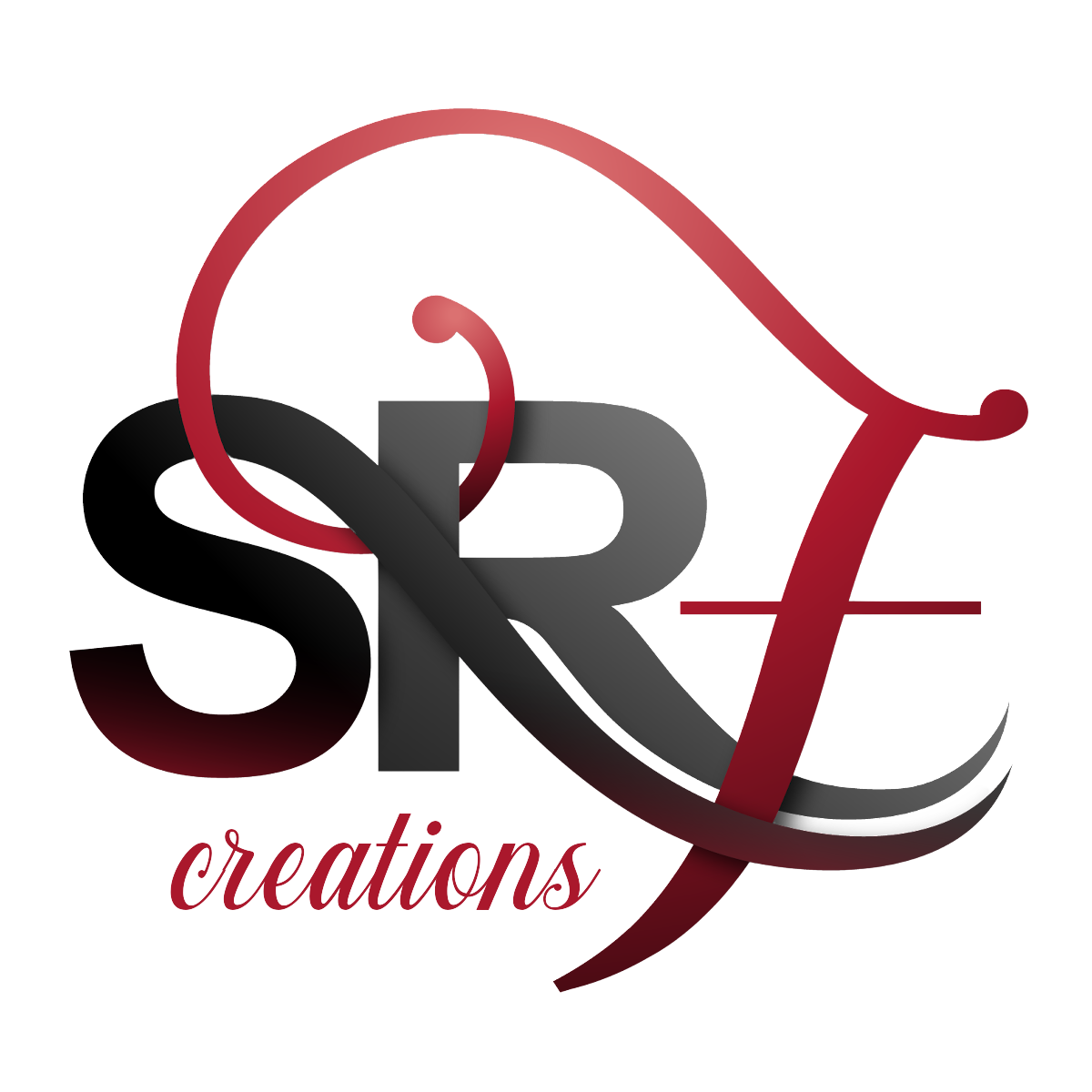 SR creations logo with black and gray initials and a red cursive flourish on white background