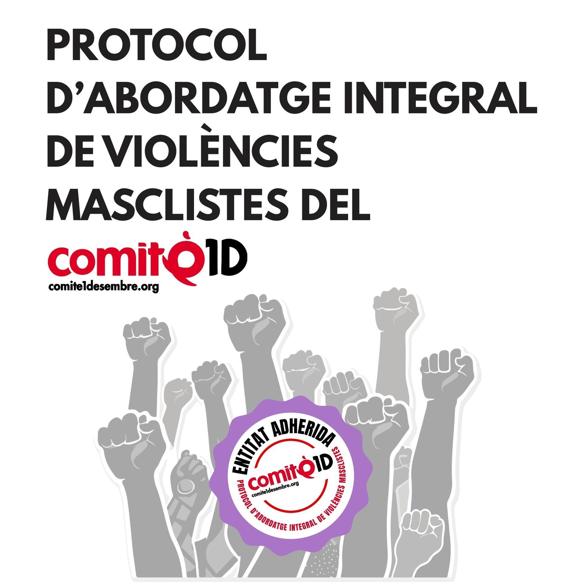 Cartell per al Comitè 1D contra la violència masclista, punys aixecats en solidaritat.
