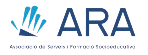 Logotip d'ARA: Mà blava amb línies radiants, lletres