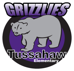 Grizzlies logo with a gray bear on a purple and black background, labeled Tussahaw Elementary.