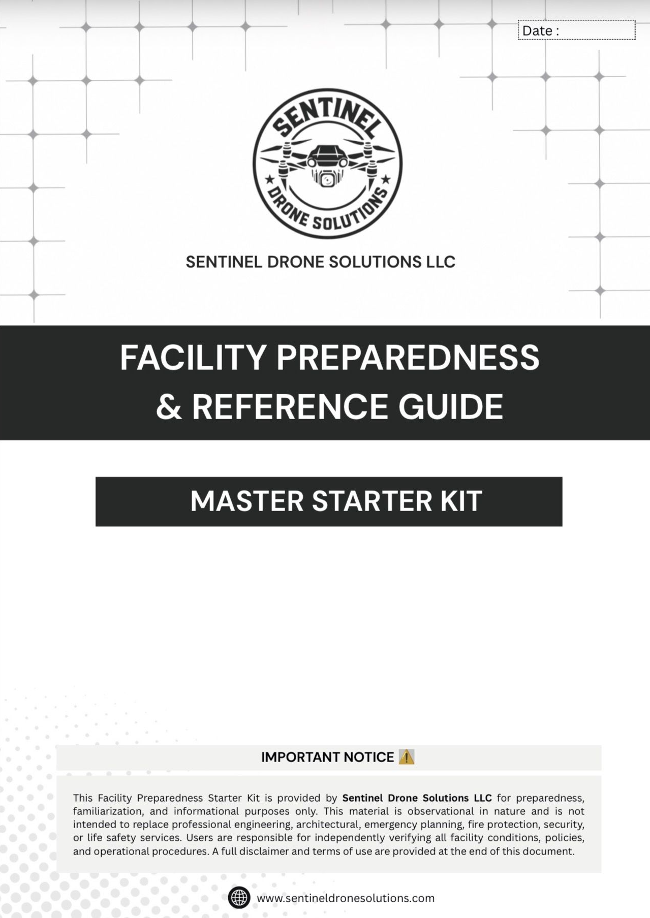 Facility Preparedness & Reference Guide cover with CENTINEL logo and Master Starter Kit banner