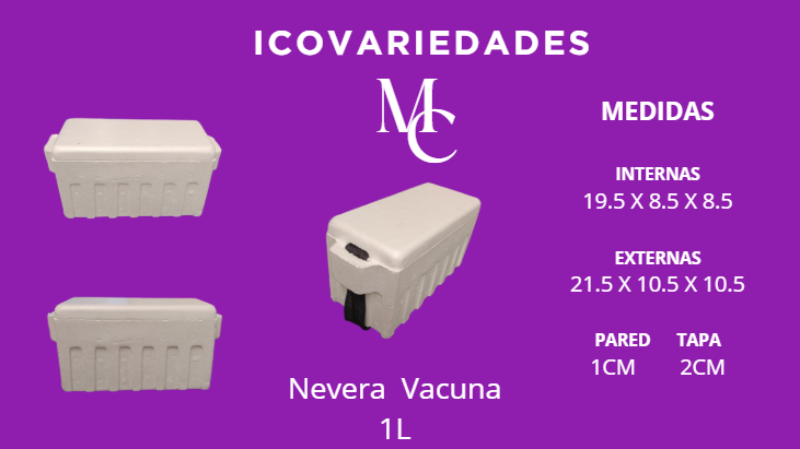 Morada púrpura con ilustración de nevera vacía de 1L y medidas impresas en blanco