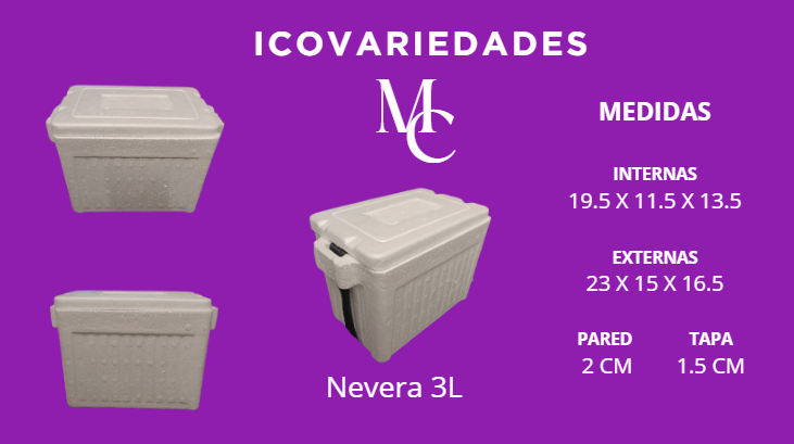 Anuncio de producto en color morado para una nevera portátil de 3 litros