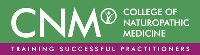 CNM College of Naturopathic Medicine logo in white on green with tagline “Training Successful Practitioners”