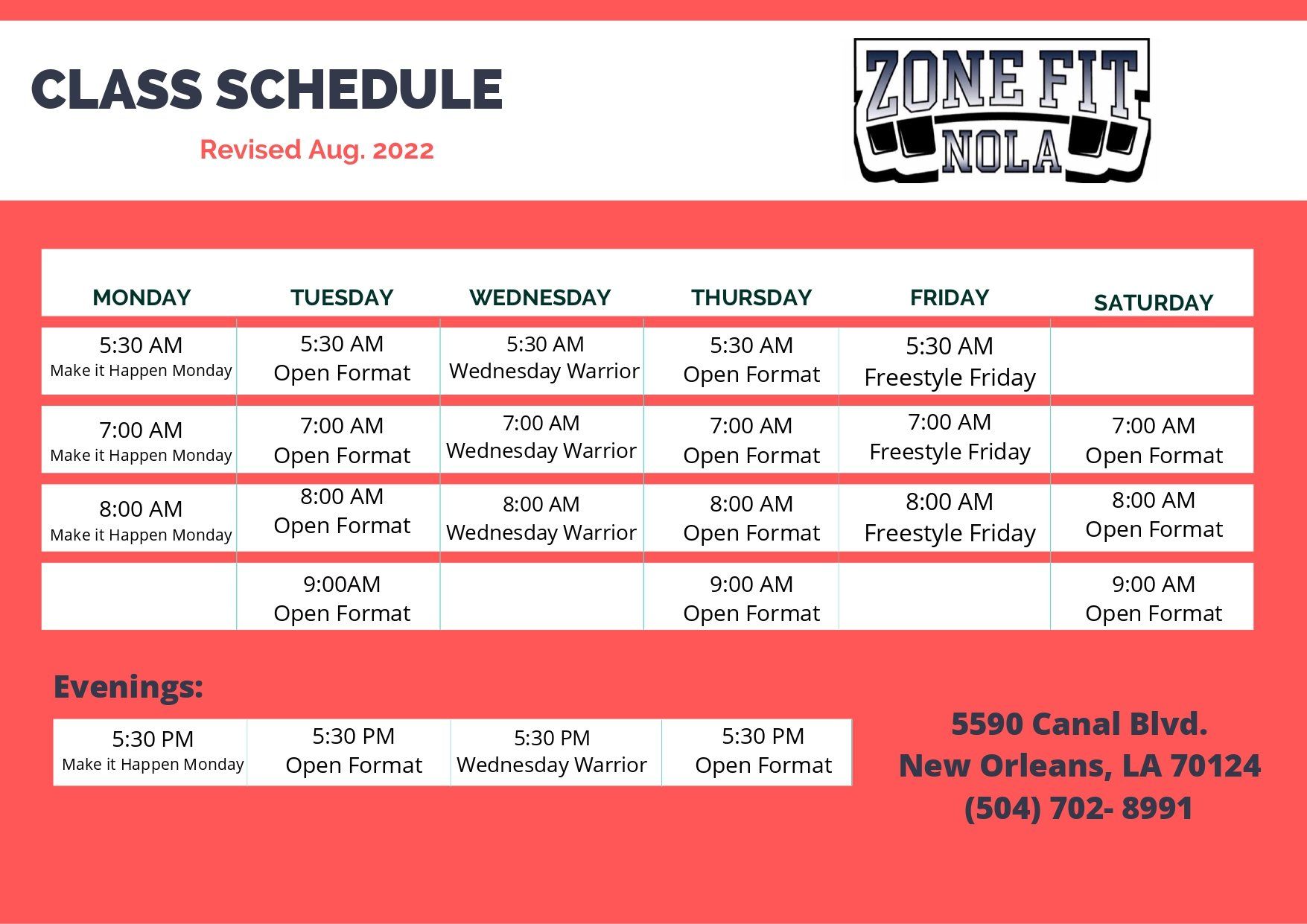 class schedule