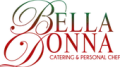 Bella Donna Catering & Personal Chef logo in green and red script with a fork and plate icon