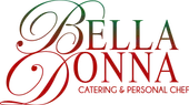 Bella Donna Catering & Personal Chef logo in green and red script with a fork and plate icon
