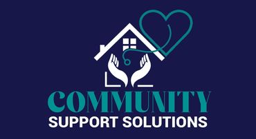 A logo for community support solutions with a house and a heart.
