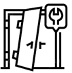 Door ajar with wrench icon, indicating repair or maintenance needed.