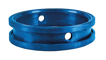 Junta de goma azul con dos agujeros.