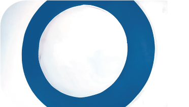 Logotipo azul y blanco con una forma de