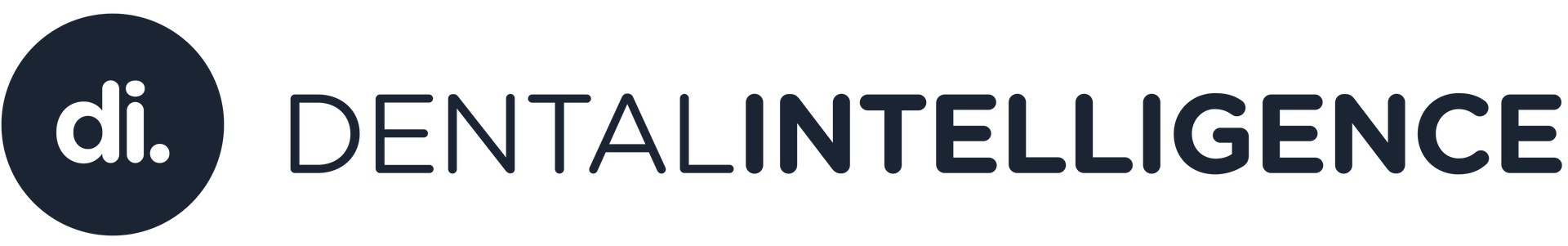 A logo for Dental Intelligence with dark blue text.