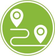 A green circle with two white pins on it and a line going through it.