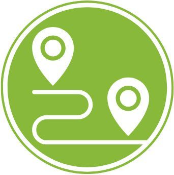 A green circle with two white pins on it and a line going through it.