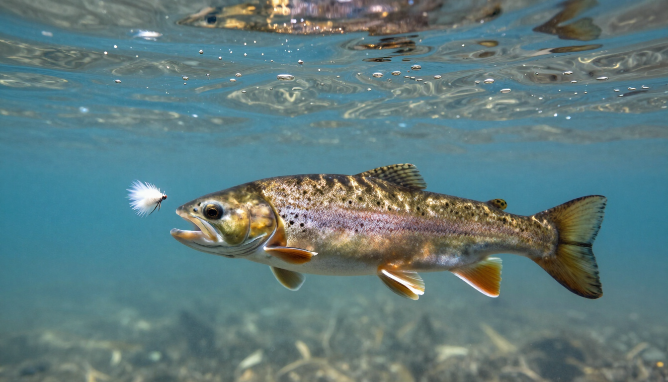 A trout rising for a fly