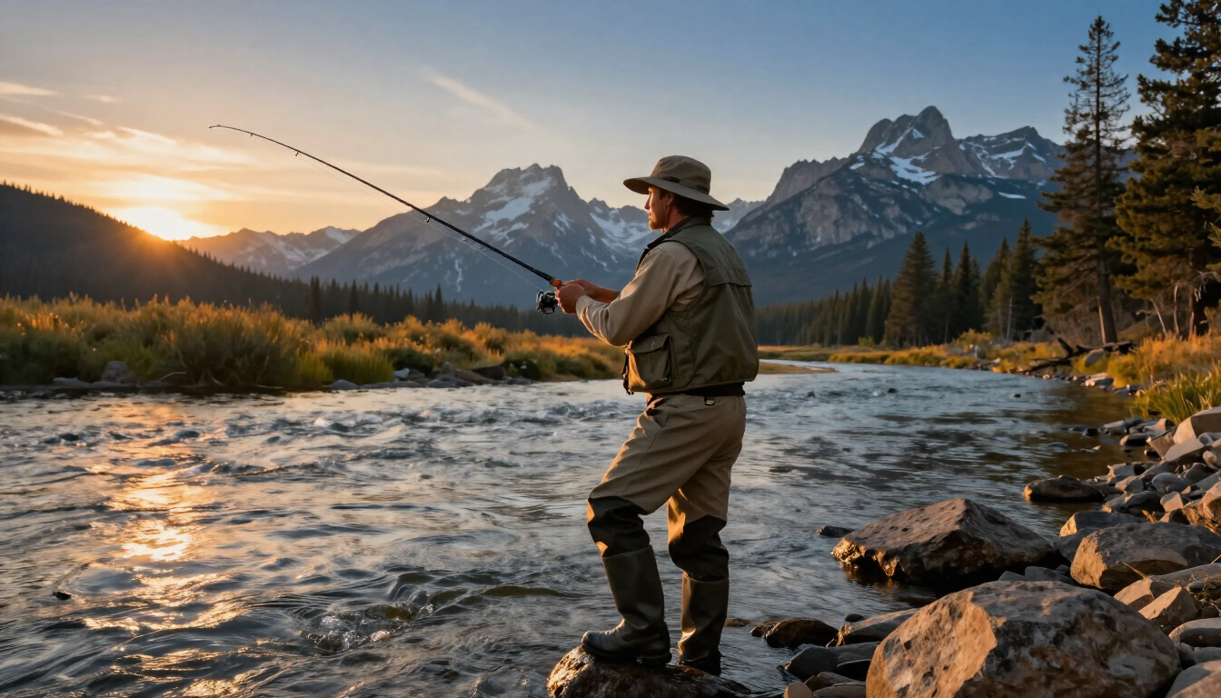 Professional fly fishing guide on a Montana river in late summer.