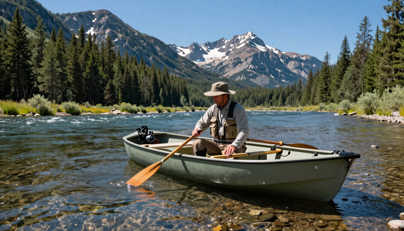 Group fly fishing float trip on the Yellowstone River in Montana during July.