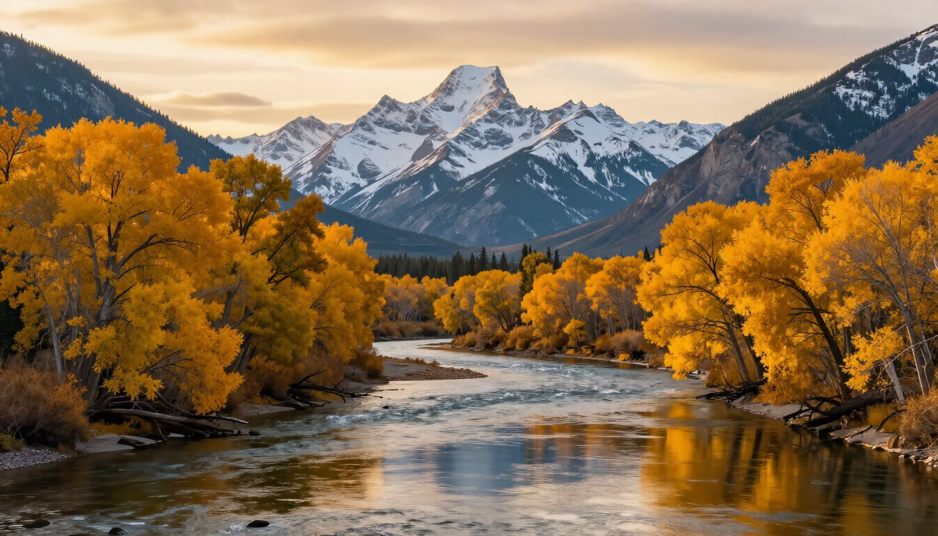 Fall fly fishing on the Yellowstone River in Montana during autumn golden hour