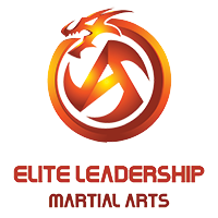 Orange dragon martial arts logo with “Elite Leadership Martial Arts” text