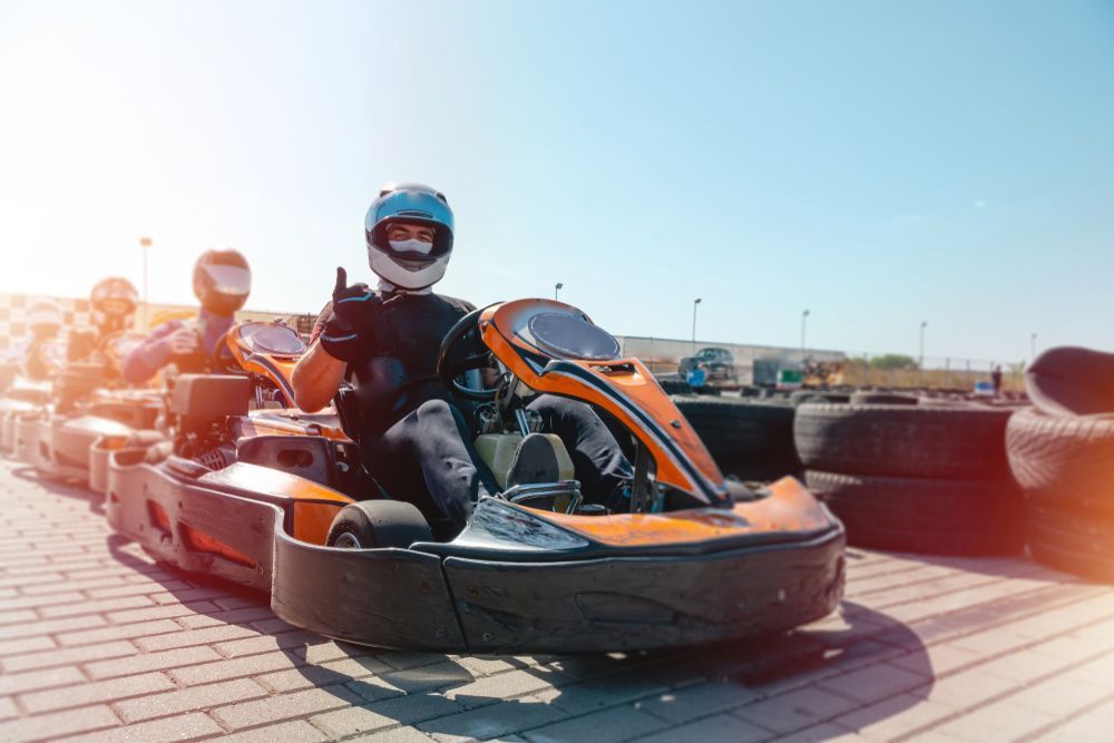 Group Of People On A Speed Karts