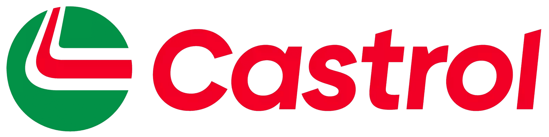 The castrol logo is red and green with a green circle in the middle.