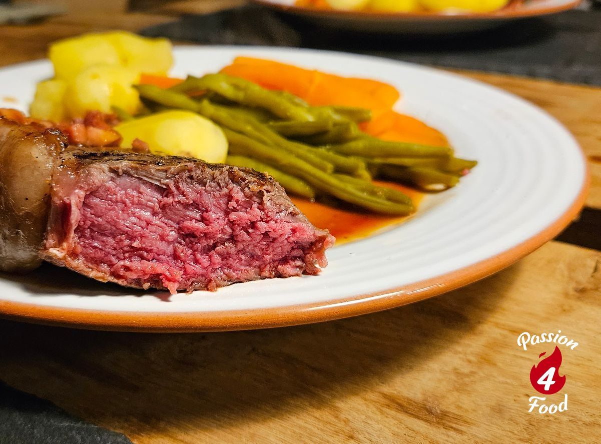 Sous-vide gegaarde Bizon entrecote.