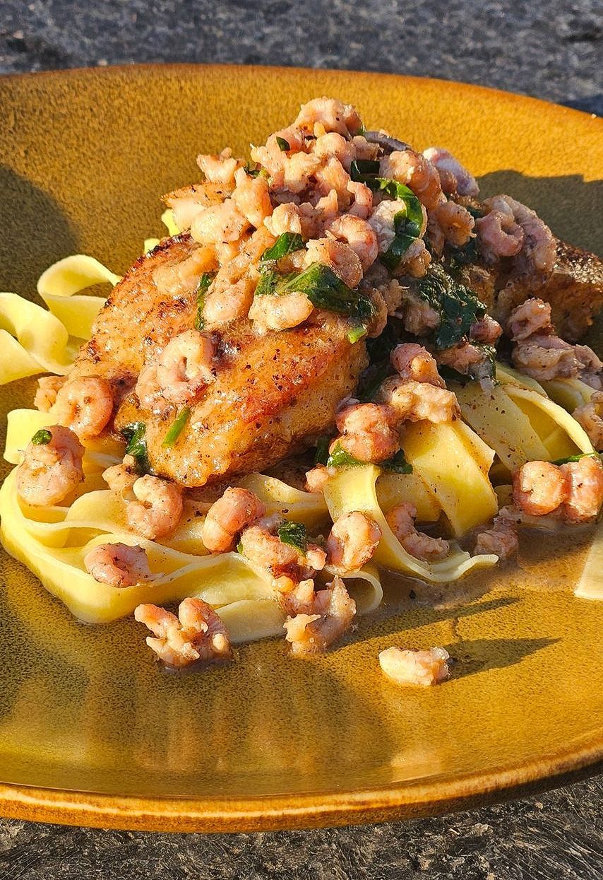 Zeewolf met Hollandse Garnalen en Tagliatelle