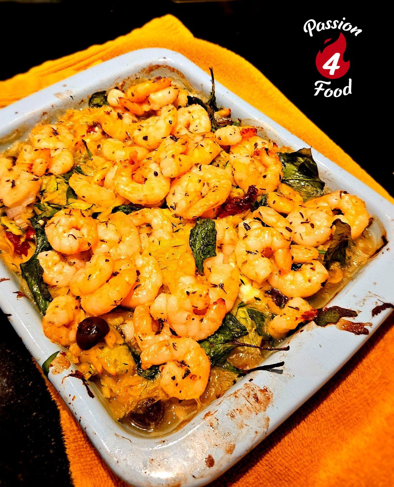 Orzo met garnalen en courgette ovenschotel