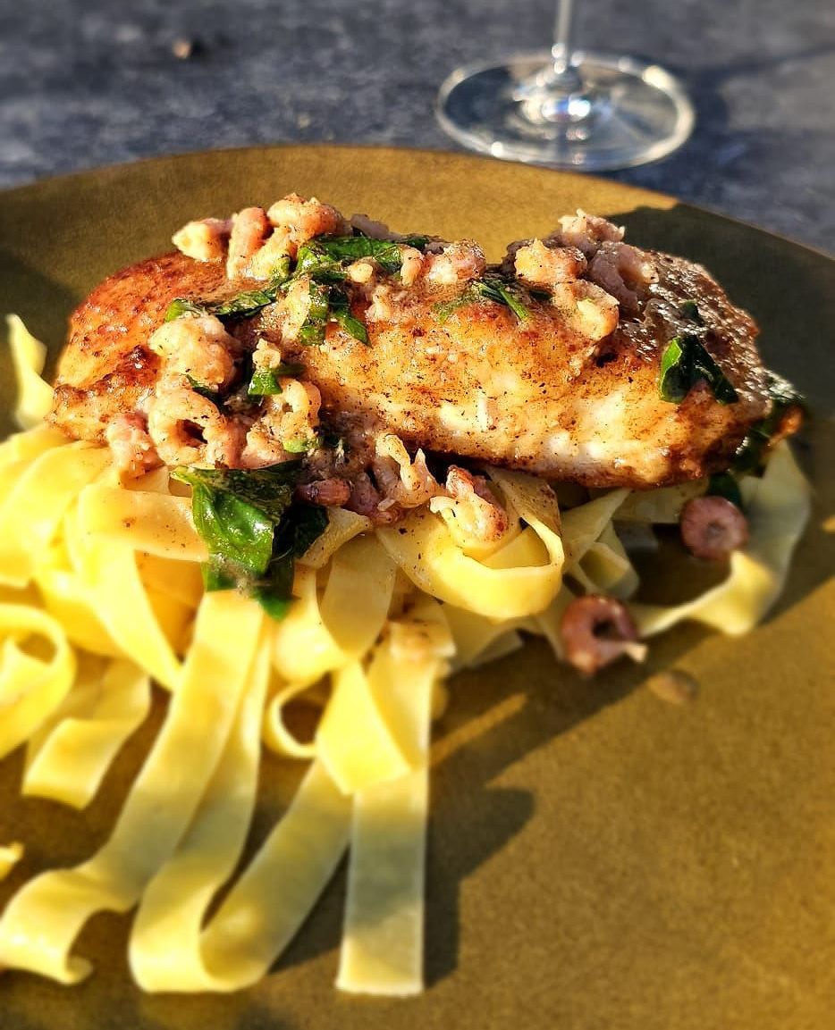 Zeewolf met Hollandse Garnalen en Tagliatelle